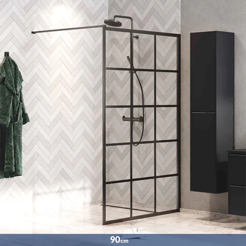 Matrix Walk-in fastfelt med ruter 90cm - sort