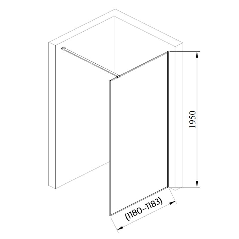 Badnor Nero Straight matt sort Walk-in hjørne 120x195cm (6mm)