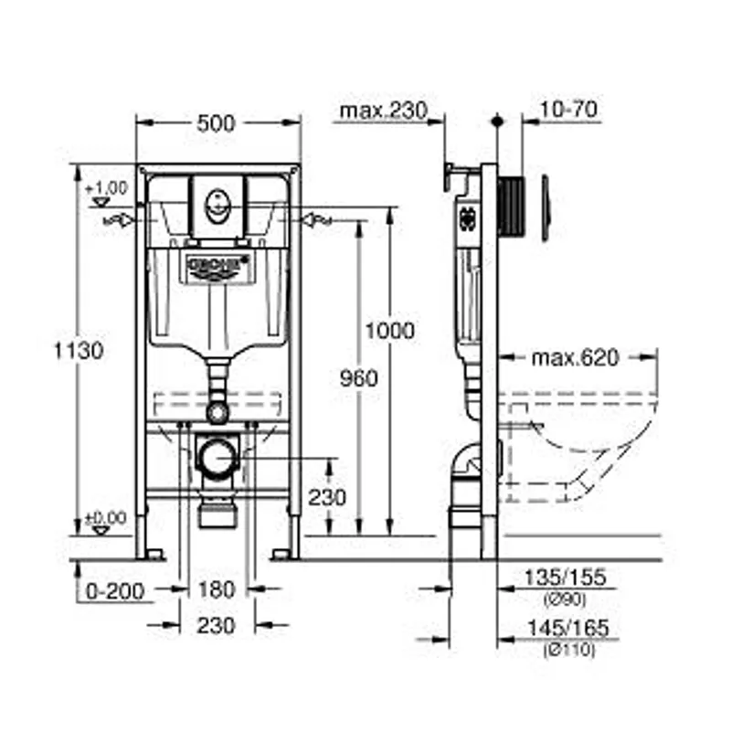 Toalettpakke: Badnor Ravenna / Grohe Rapid SL -krom betj.plat