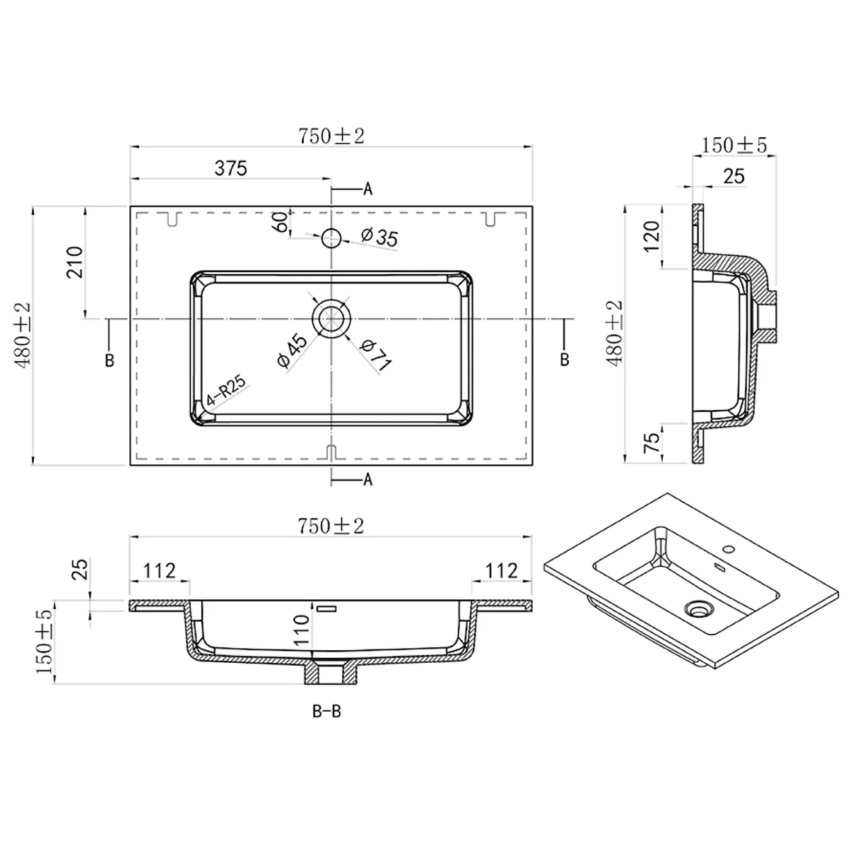 Badnor Marikken 75+35cm mbl.pk. (2122) Lilly speilskap