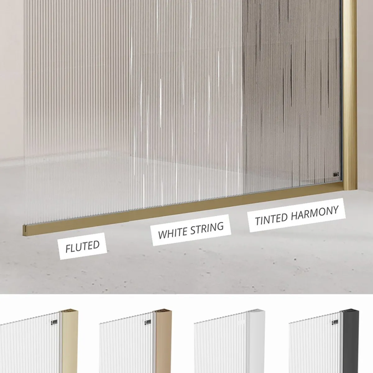 Badnor Shildon dusjvegg/walk-in hjørne - MATT SORT - WHITE STRING glassfelt - 125cm