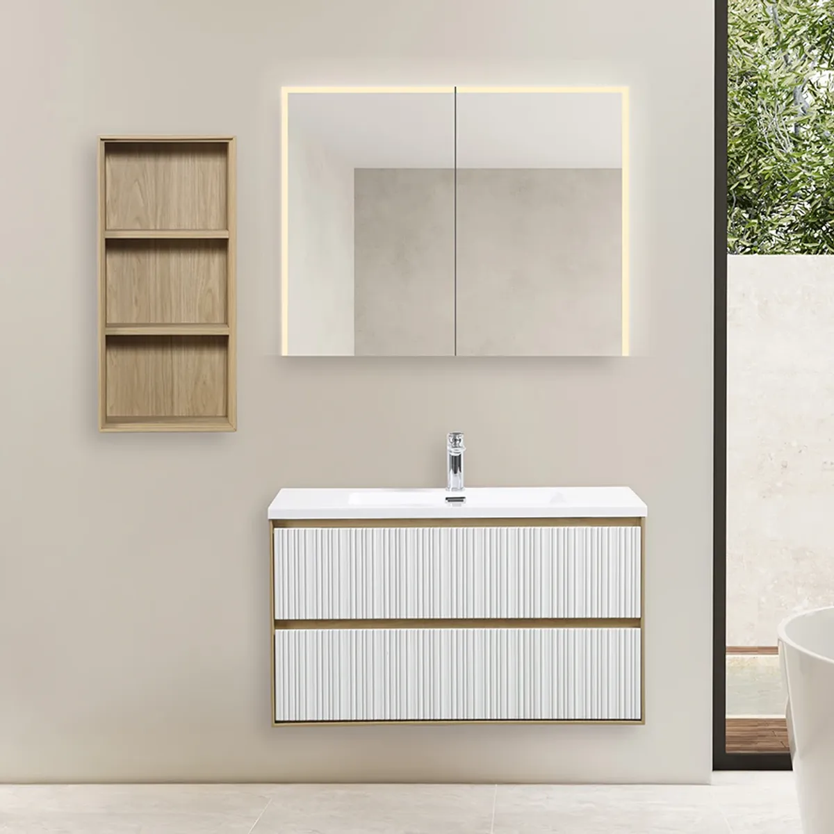 Badnor Marikken 90+35cm mbl.pk. (2222) Linnie speilskap