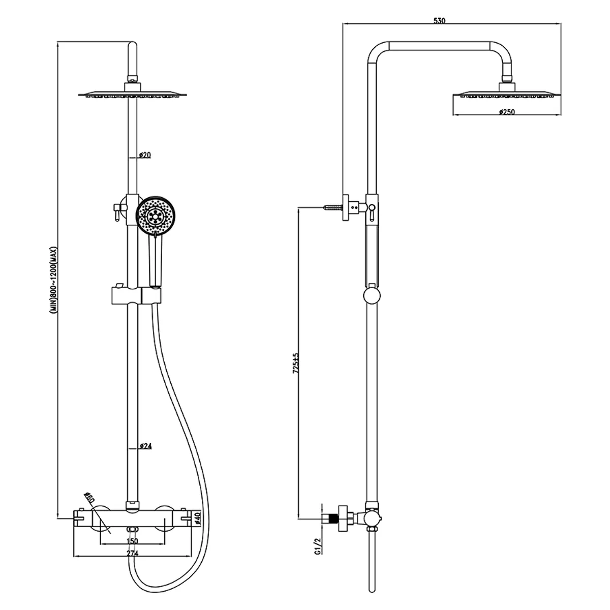 Pfister Spruce (MATT SORT) Takdusjsett m/dusjbatteri og hånddusj