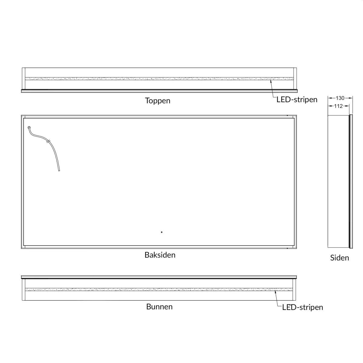 Badnor Melissa 150cm mbl.pk (98650) Leah speilskap m/lys