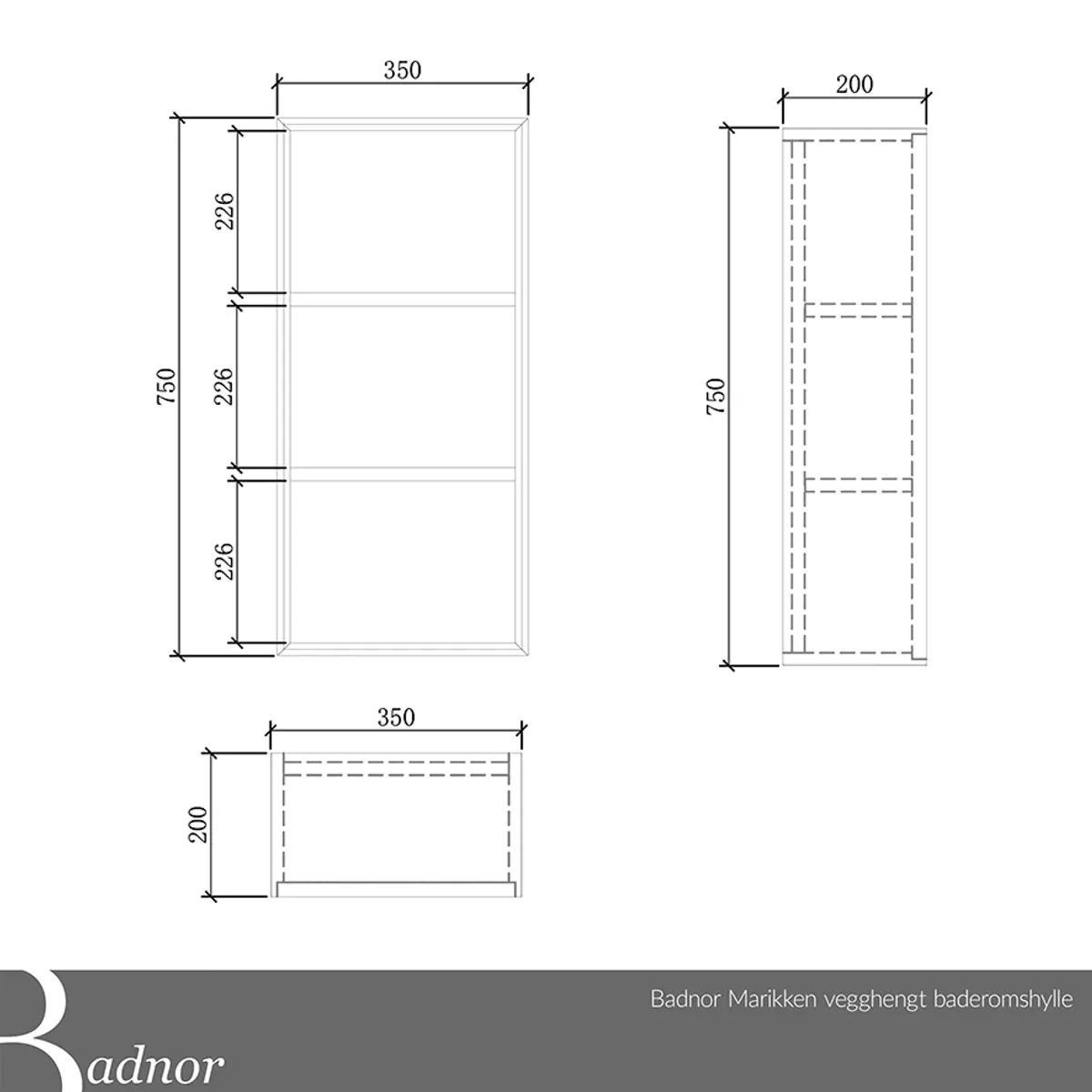 Badnor Marikken 90+35cm mbl.pk. (2222) Linnie speilskap