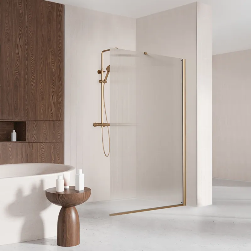 Badnor Shildon dusjvegg/walk-in hjørne - BØRSTET KOBBER - FLUTED glassfelt - 125cm