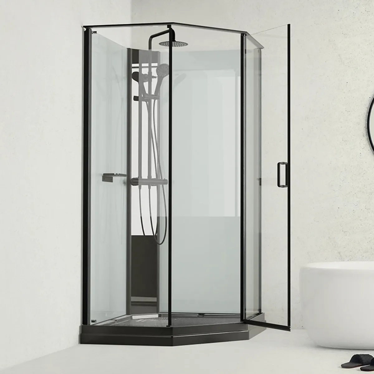 Badnor Scandia Black lux 7-3 dusjkabinett 100x100cm m/takdusjset