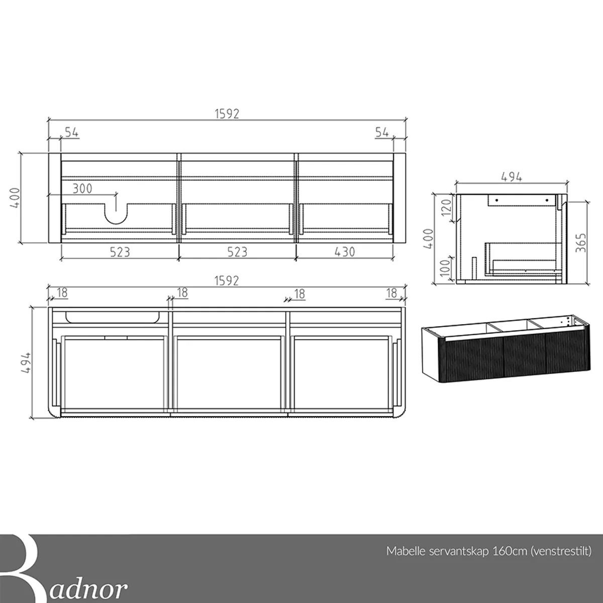 Badnor Mabelle 160+40cm (VENSTRE) mbl.pk (9811) Sissel speil