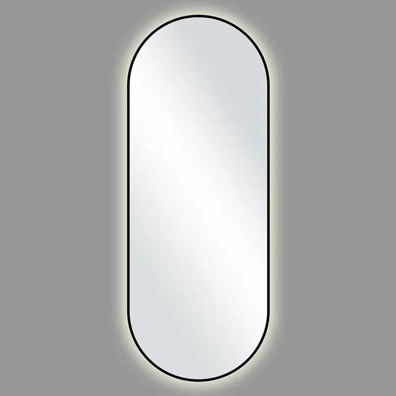 Badnor Sienna ovalt baderomsspeil (70x180cm) m/lys og sort ramme