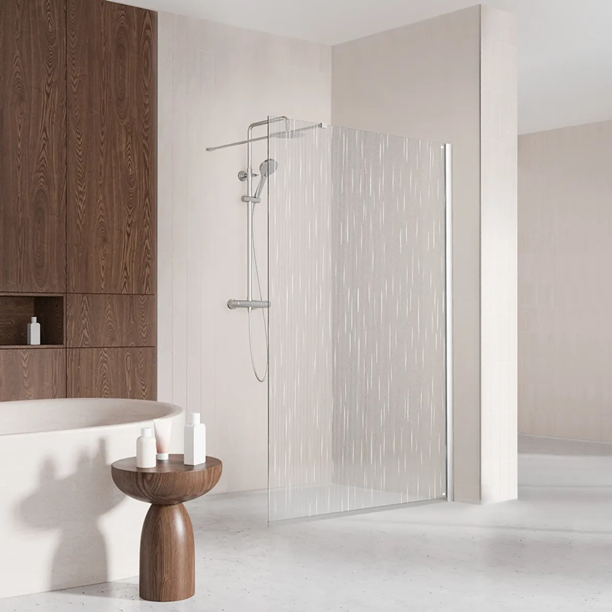 Badnor Shildon dusjvegg/walk-in hjørne - KROM - WHITE STRING glassfelt - 125cm