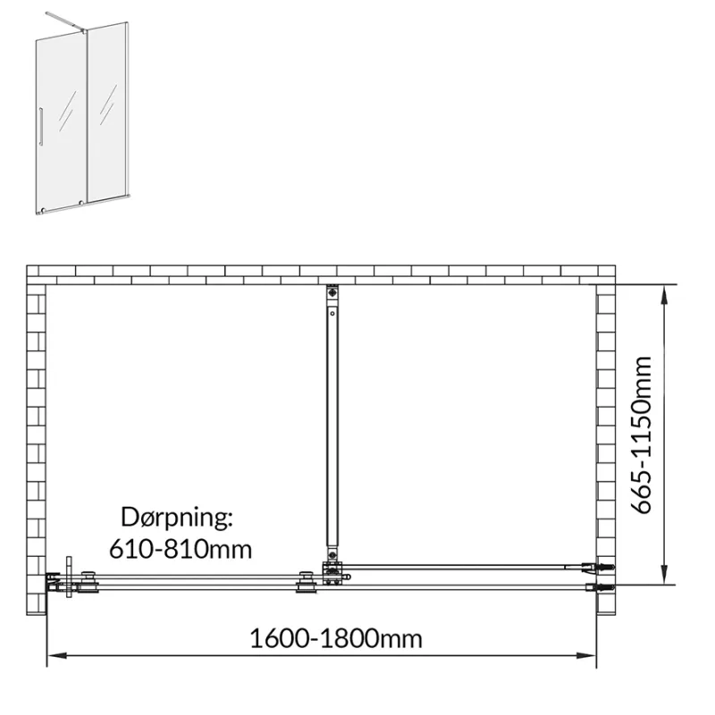 Badnor Køhler ll Nisjeløsning m/skyvedør - 160-180cm - matt sort