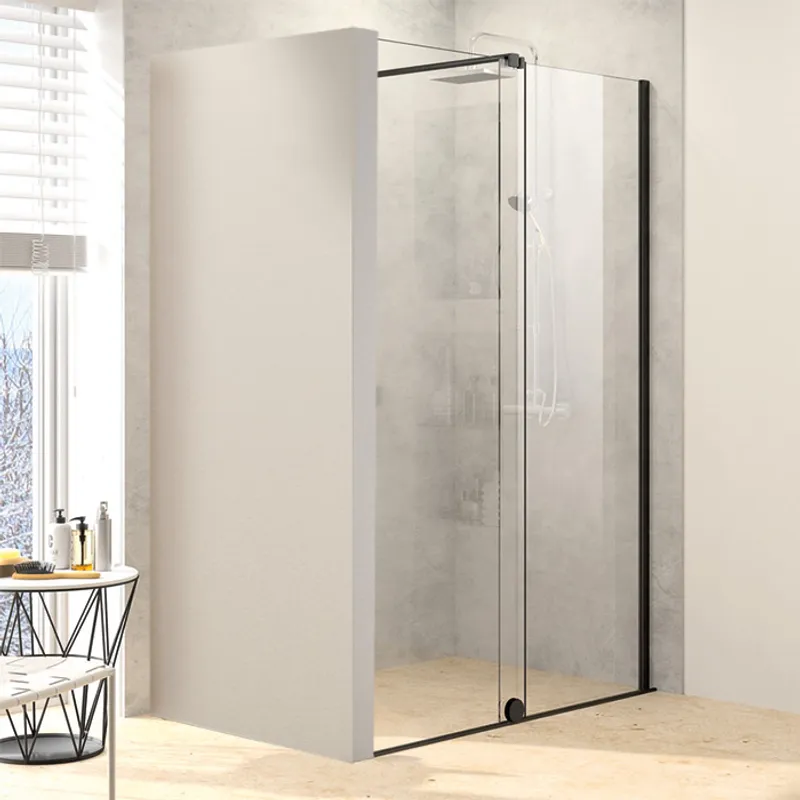 PureDay Walk-in 160-180cm fastfelt og skyvedør (sort matt)