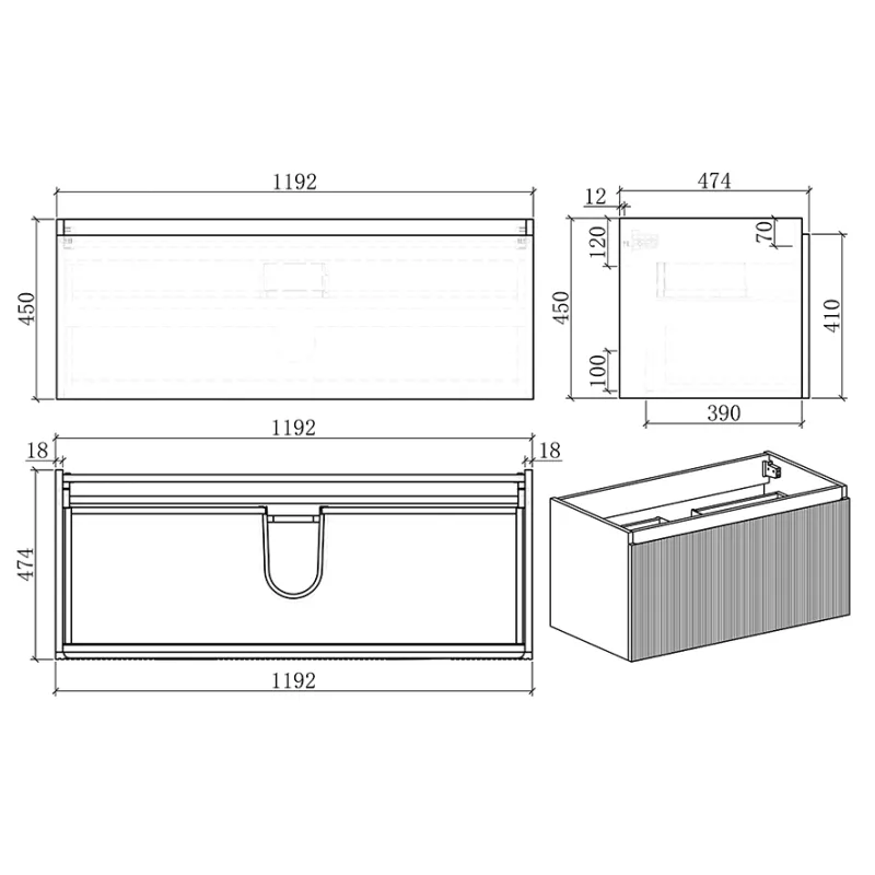 Badnor Mathea 120cm servantskap (ENKEL) - UTEN servant