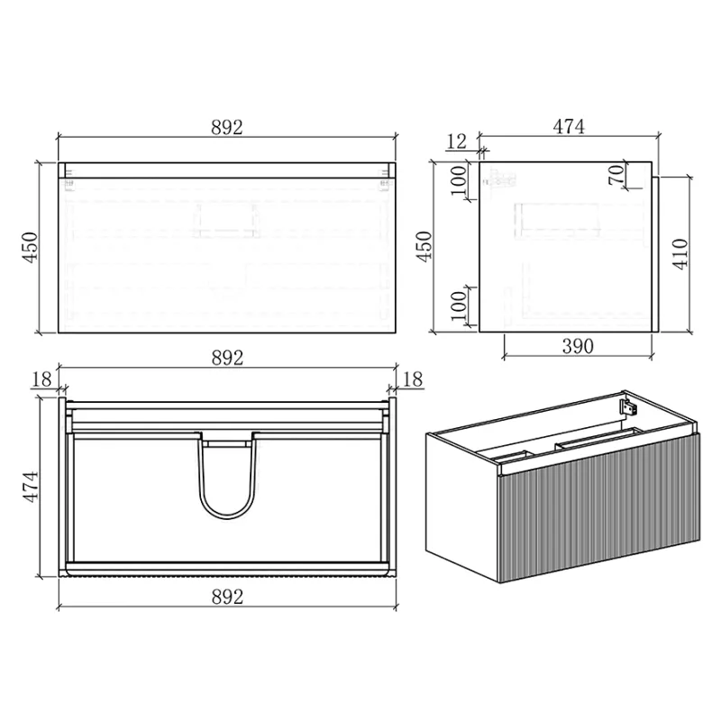 Badnor Mathea 90cm mbl.pk (9204) Leon RUNDT SPEILSKAP