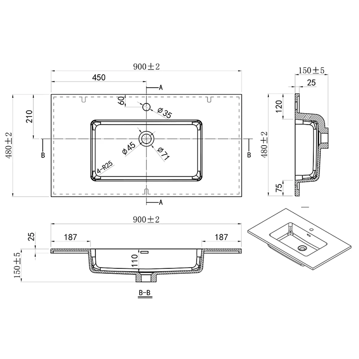 Badnor 90cm HVIT servant