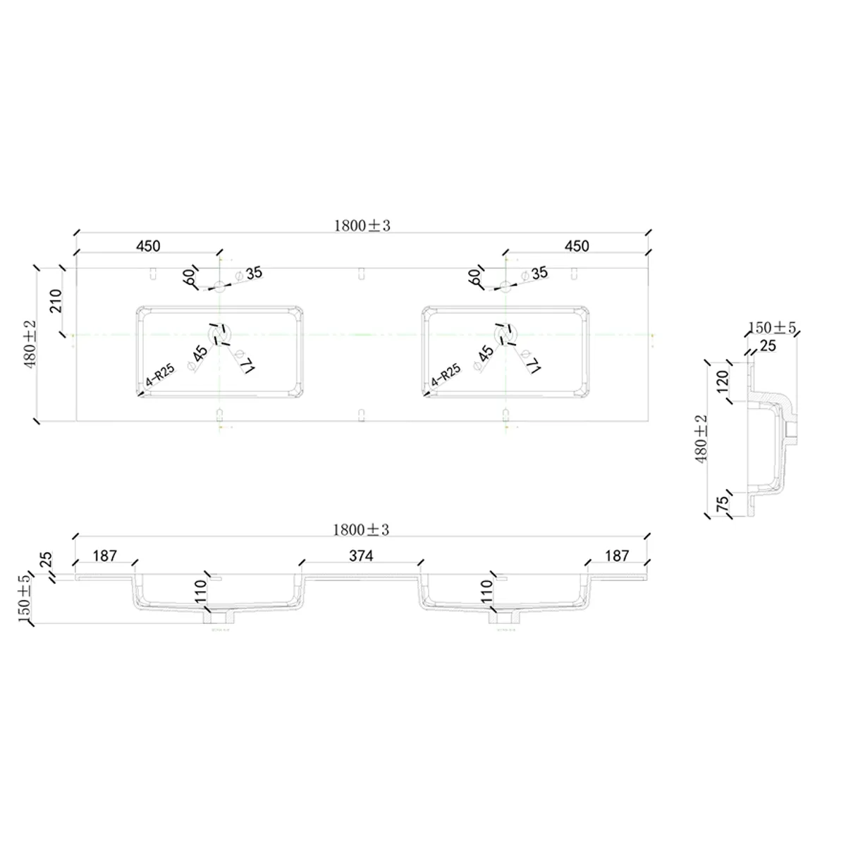 Badnor Marikken 180+35cm mbl.pk. (2532) Saga speil