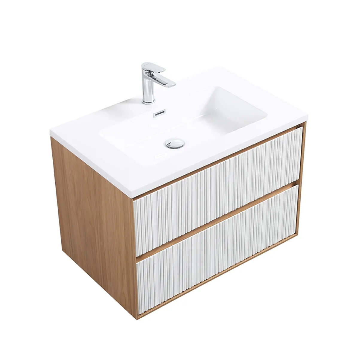 Badnor Marikken 75cm servantskap i LYS EIK/HVIT SPILE, m/hvit servant