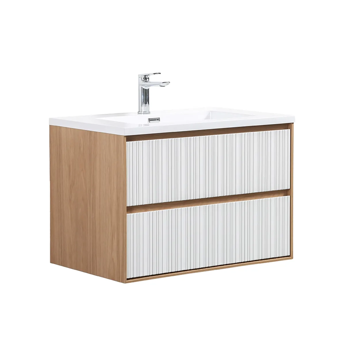 Badnor Marikken 75cm servantskap i LYS EIK/HVIT SPILE, m/hvit servant