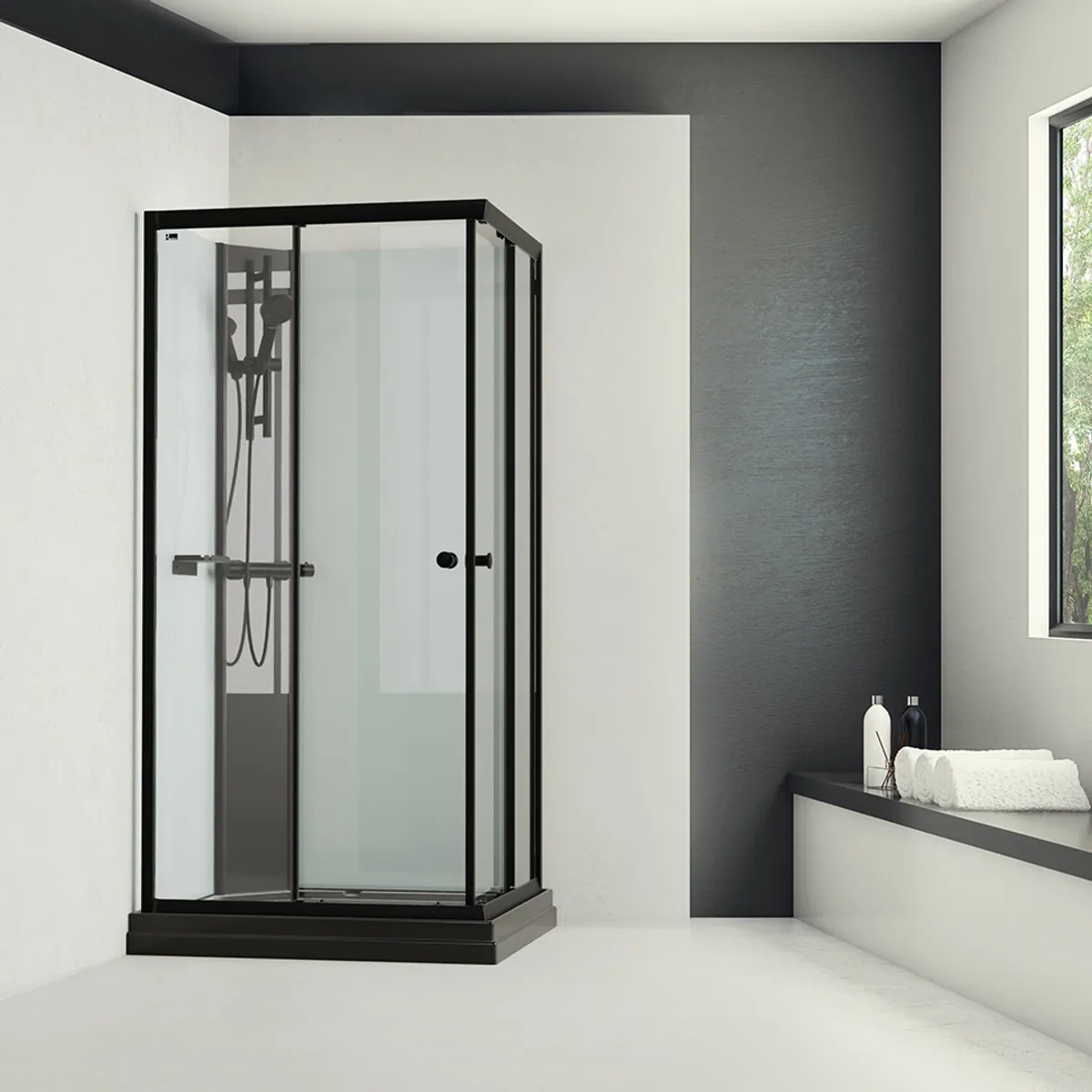 Badnor Scandia Black lux 8-1 dusjkabinett 100x80cm m/dusjsett