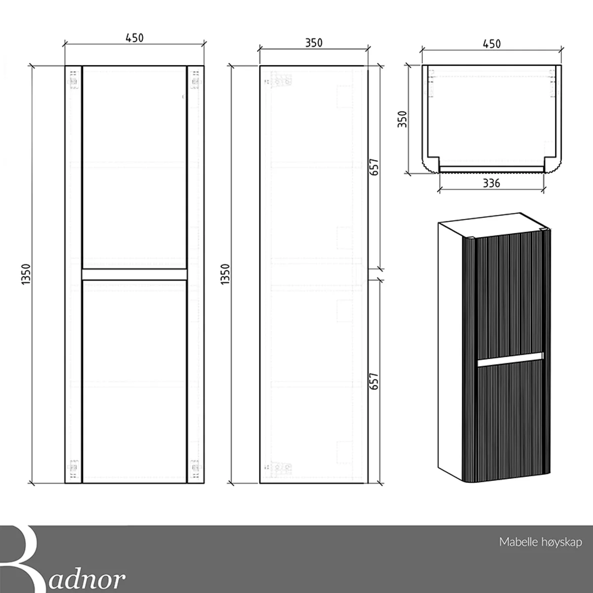 Badnor Mabelle 140+40cm (HØYRE) mbl.pk (9711) Sissel speil