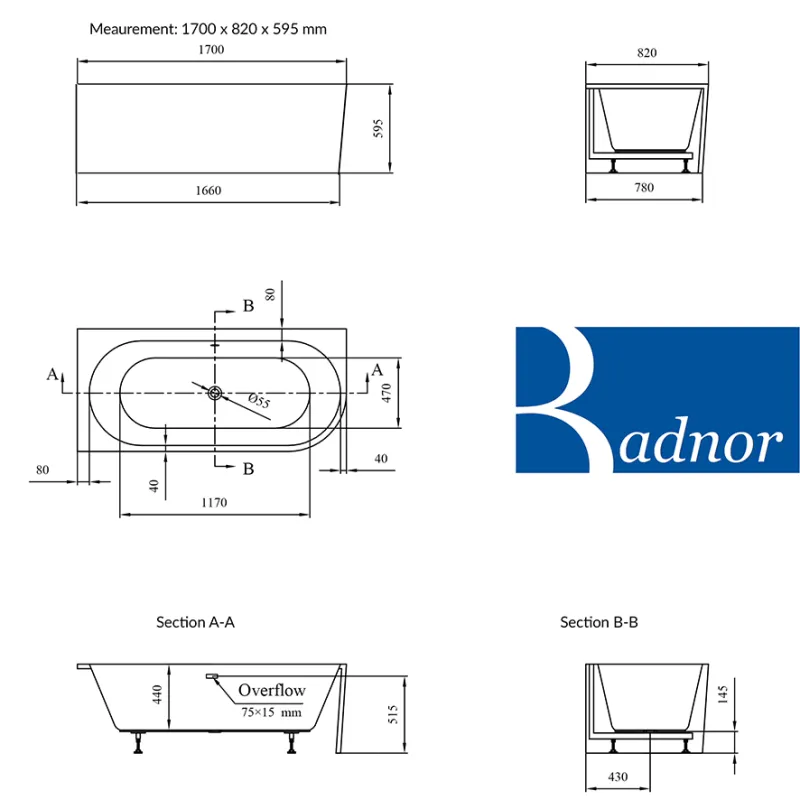 B-VARE: Badnor Orient Lorenza (venstre) designbadekar 170cm