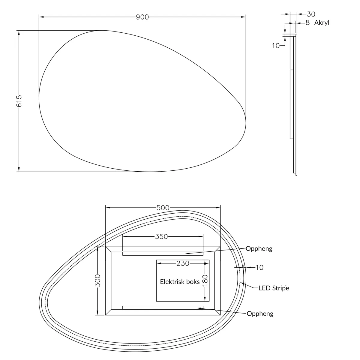 Badnor Marikken 90+35cm mbl.pk. (2232) Lucy speil