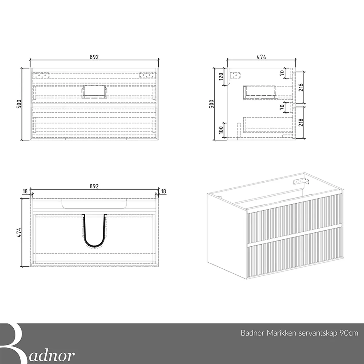 Badnor Marikken 90+35cm mbl.pk. (2232) Lucy speil