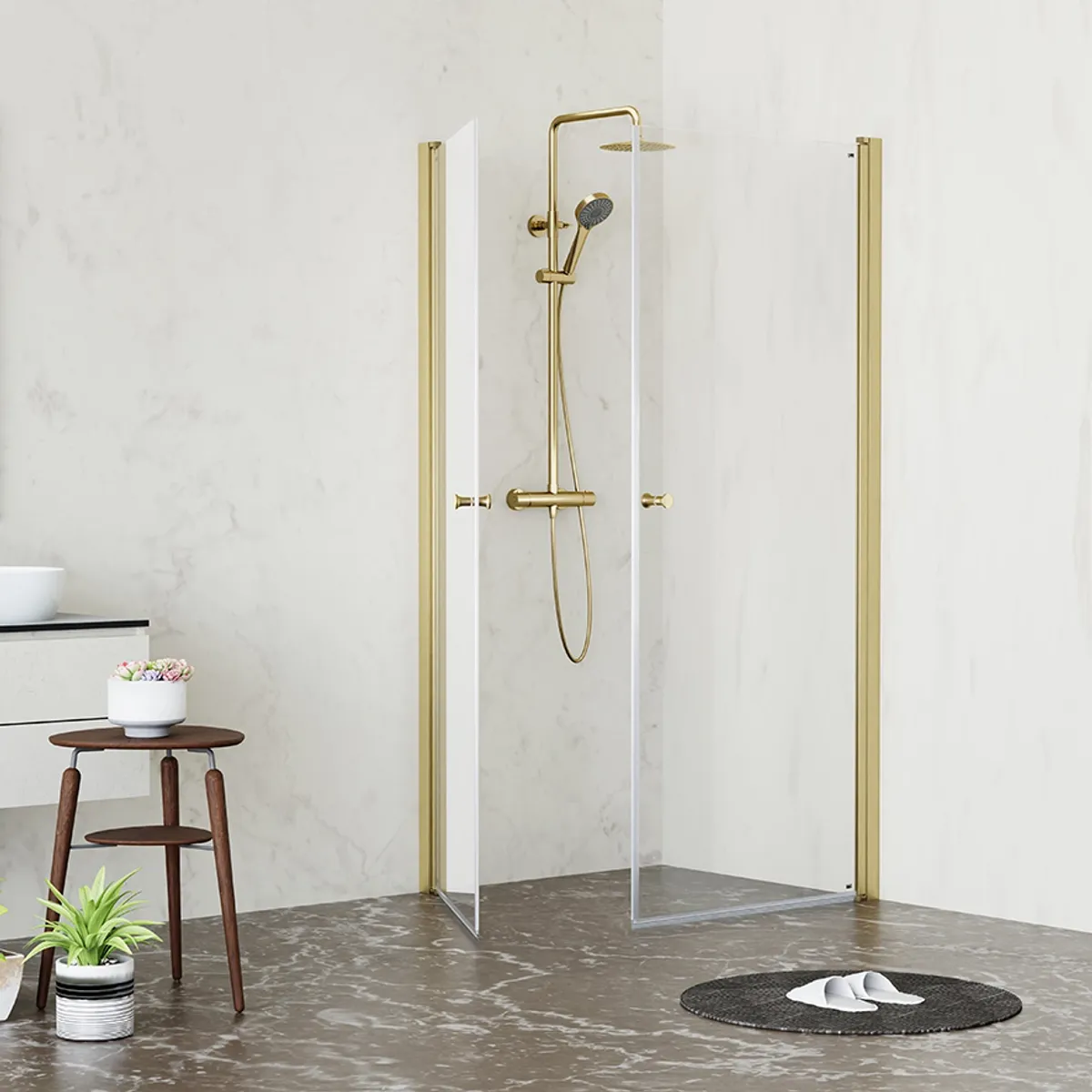Badnor Grays dusjdør (rett) - 80cm - BØRSTET GULL