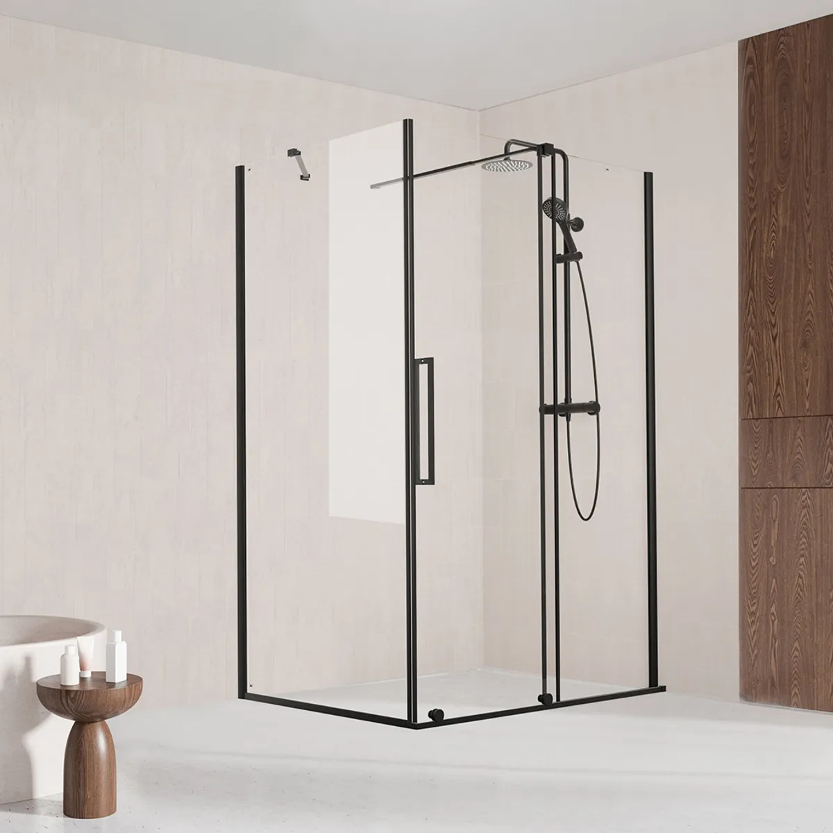 Badnor Køhler ll Dusjhjørne m/skyvedør 122-142x100cm - matt sort