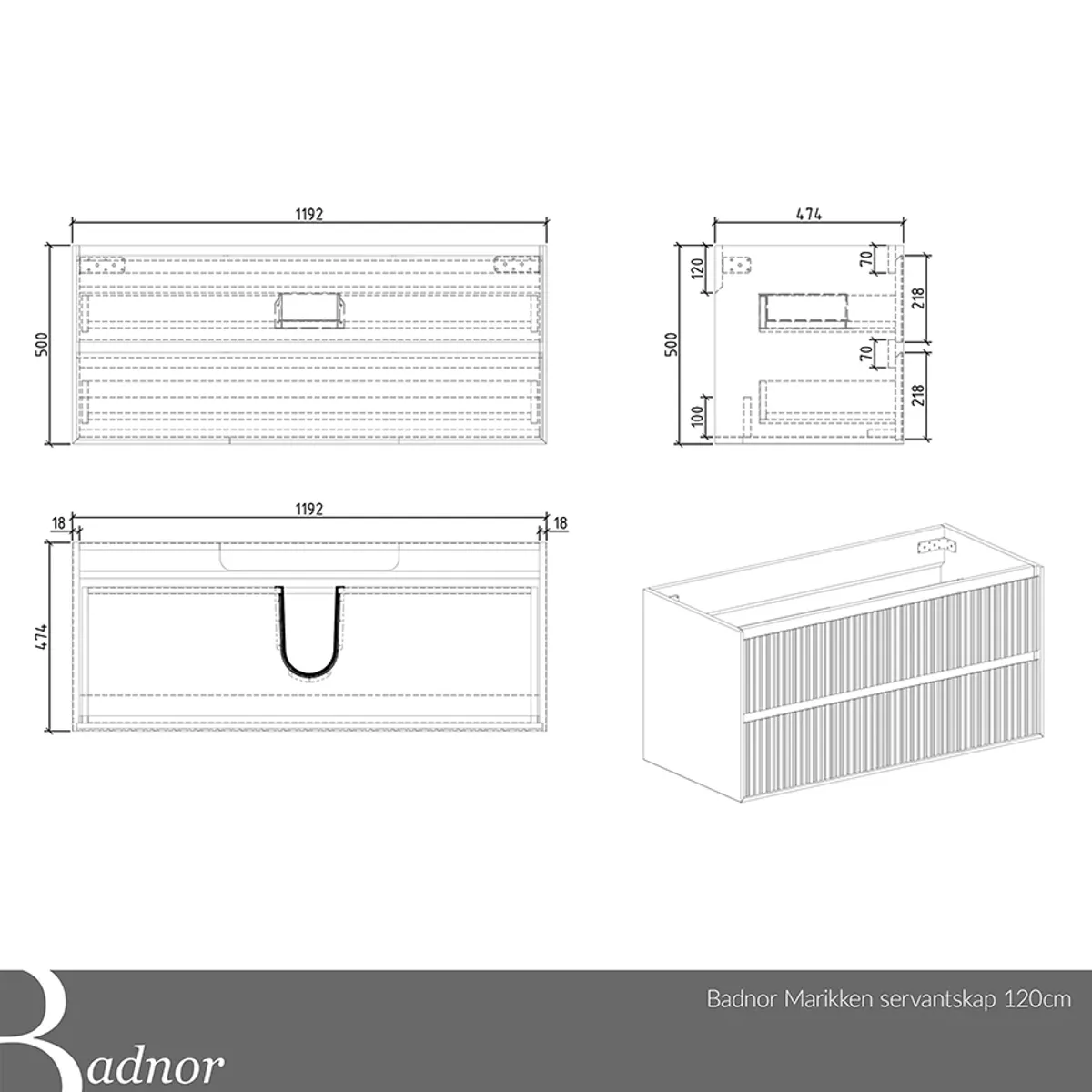 Badnor Marikken 120+35cm mbl.pk. (2332) Linnie speilskap