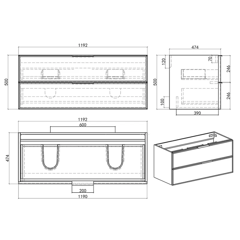 Badnor Melissa 120cm mbl.pk m/dobbel servant (98510) Sienna speil m/lys