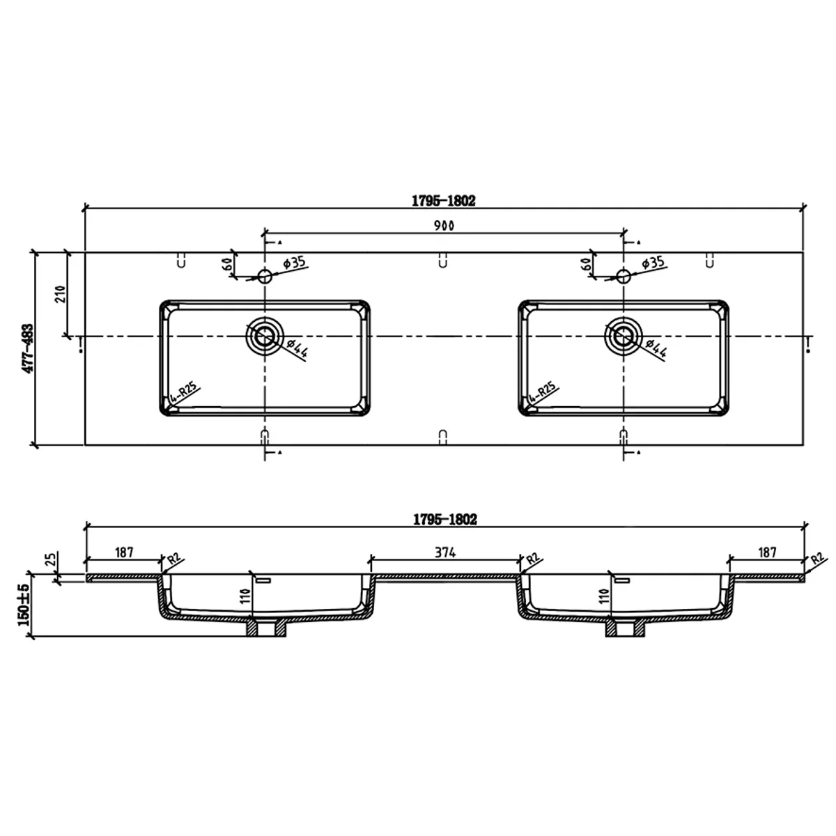 Badnor Melissa 180cm mbl.pk (97720) 2 stk Liliana speil m/lys