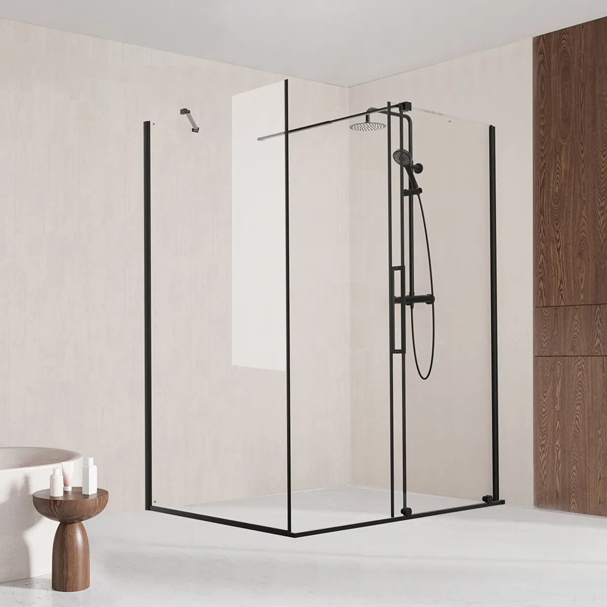 Badnor Køhler ll Dusjhjørne m/skyvedør 142-162x115cm - matt sort