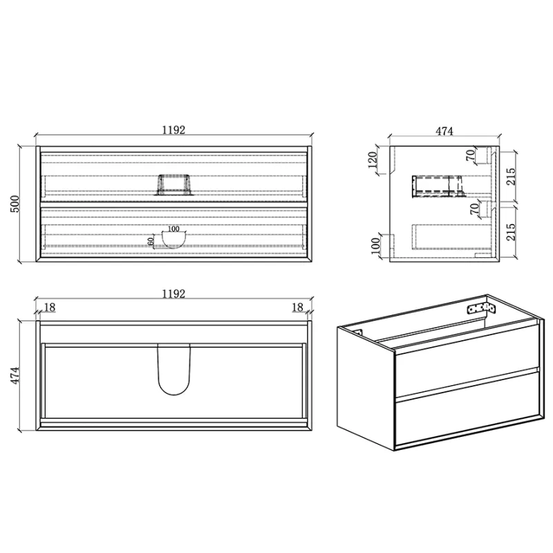 Badnor Martine 120+40cm enkel servant (6413) Linnie speilskap
