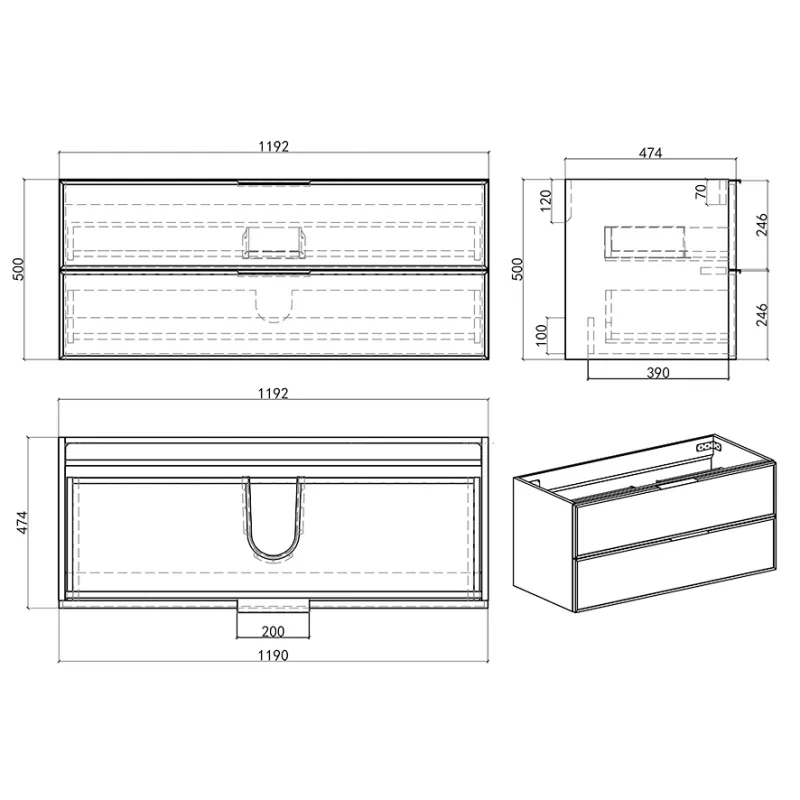 Badnor Melissa 120cm mbl.pk m/enkel servant (98430) Lucy speil m/lys