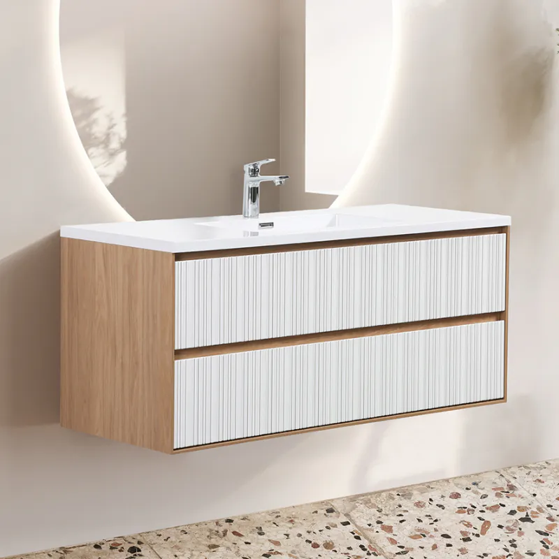 Badnor Marikken 120cm servantskap i LYS EIK/HVIT SPILE, m/hvit servant