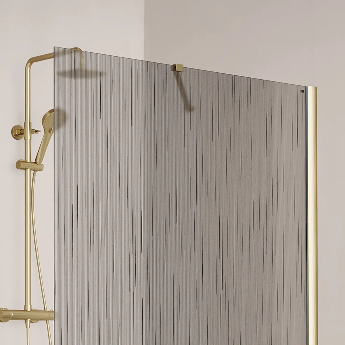 Badnor Shildon dusjvegg/walk-in hjørne - BØRSTET GULL - TINTED HARMONY glassfelt - 125cm