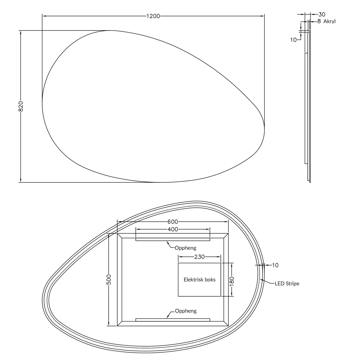 Badnor Marikken 180cm mbl.pk. (2521) Lucy speil 2 stk.