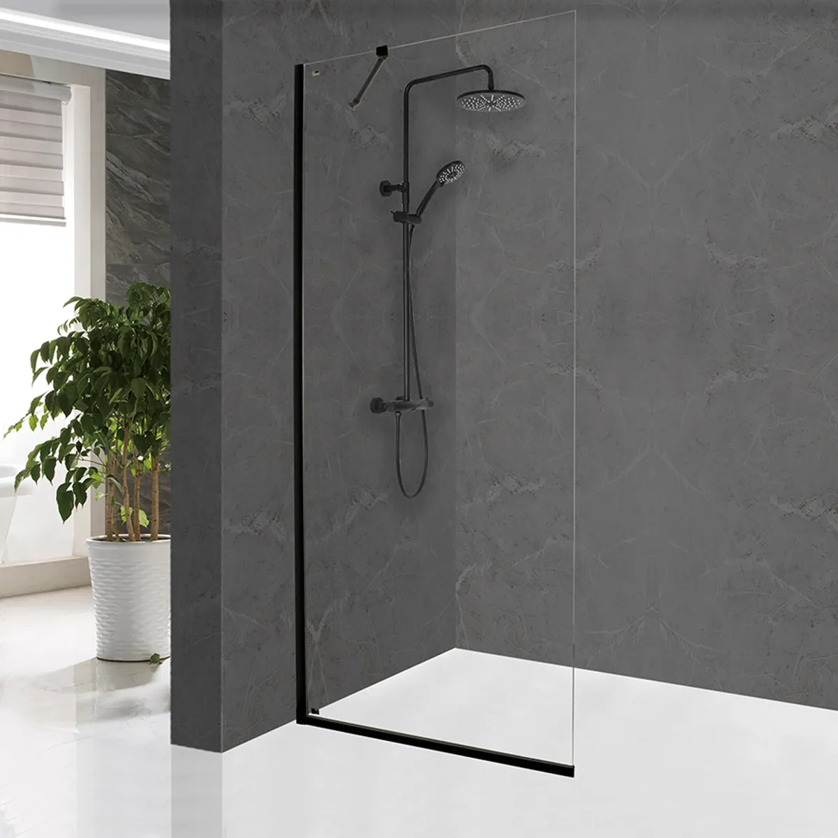 Badnor Grays/ Clifford dusjvegg/ fastfelt - 90cm - MATT SORT