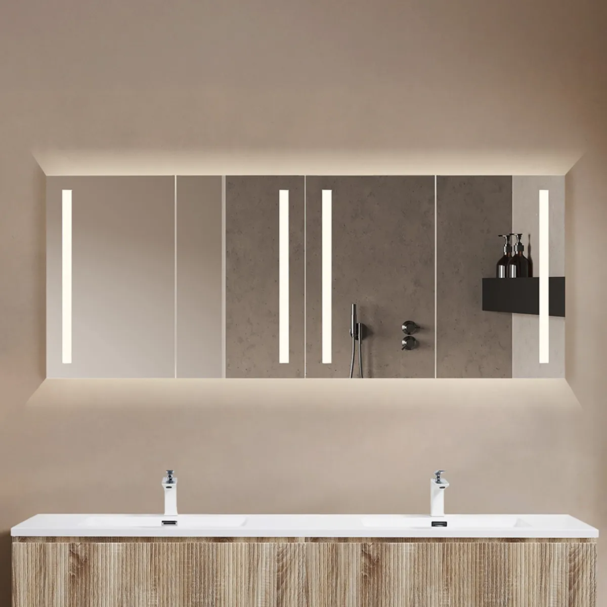 Badnor Lilly speilskap (180cm), hvit, m/LED-lys og stikkontakt