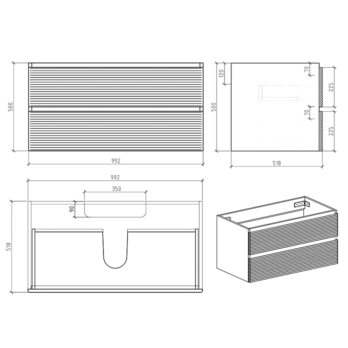 Badnor Maiken 120cm mbl.pk (9606) Linnie speilskap m/lys