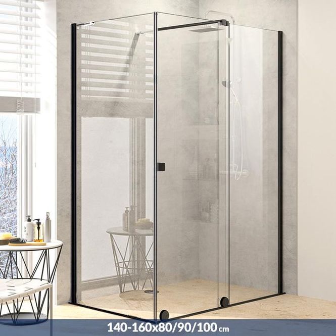Hovedbilde PureDay Walk-in 140-160x80/90/100cm med skyvedør (sort matt)
